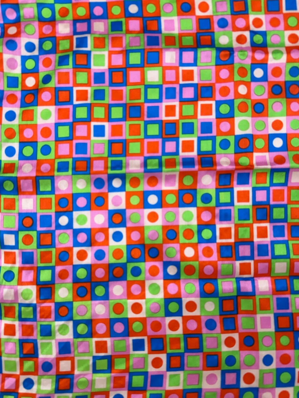 Vintage Mod Scarf Colorful Geometric Dots Scarf Blue, Orange, Pink, Green 60s - Picture 5 of 9